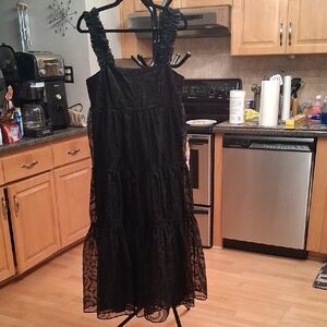 ASOS Elegant Black Tiered  Organza Eyelet Ruffle Strap Maxi Dress